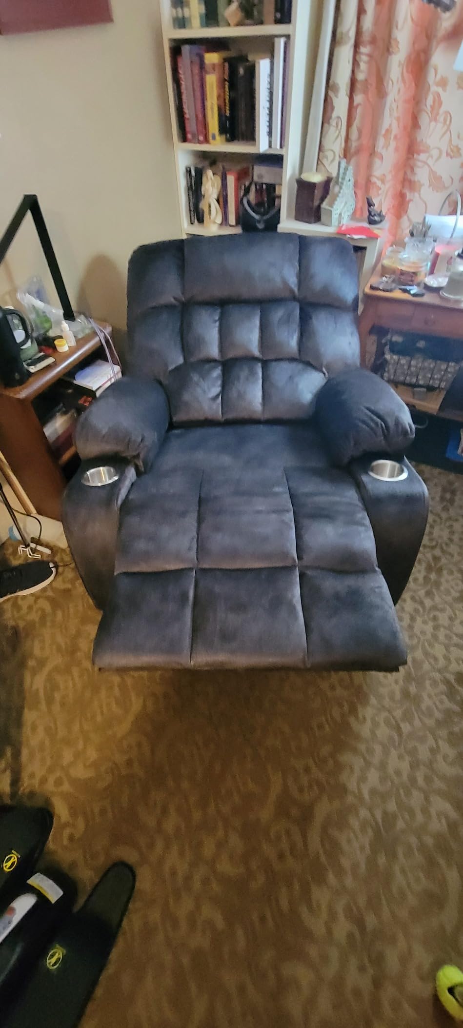 Grey Chenille Recliner Platinum Big and Tall Dual Motor Power Lift Chair with Massage, Heating and 2-Cup Holder photo review