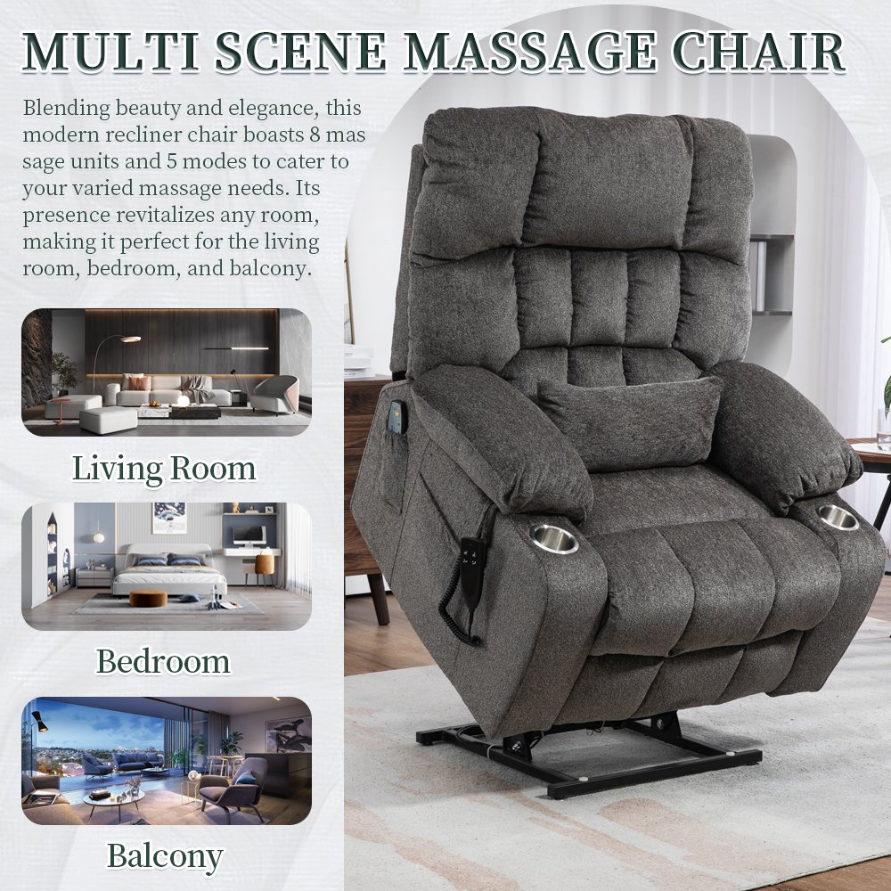 Grey Chenille Recliner Platinum Big and Tall Dual Motor