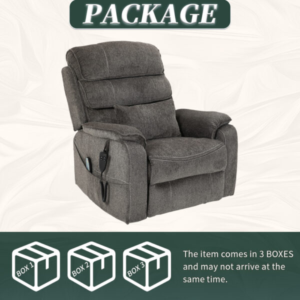 Dual OKIN Motor Chenille Recliner Chair with Massage, Heating, Wireless Charging and Cup Holder - Grey - Image 6