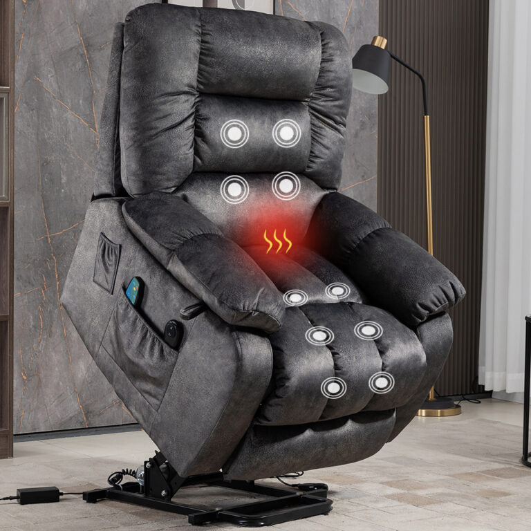 Iconic Chenille Recliners Lift Sofa Chair (Up to 340 lbs.) with Massage,Heating&Assisted Standing -Gray