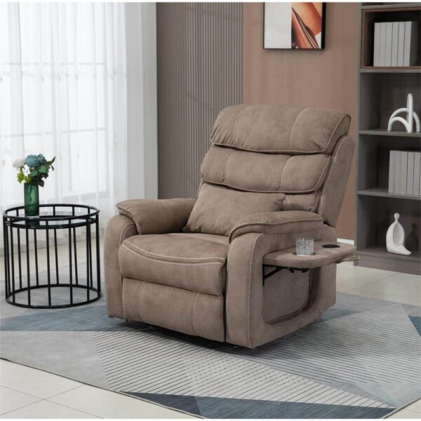 Dual OKIN Motor Technical Leather Recliner with Massage, Heating, Wireless Charging and Cup Holder - Brown - Image 2