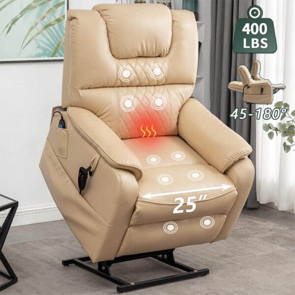 Exclusive Big and Tall Faux Leather Dual Motor Power Lift Recliner Chair with Massage,Heating System -Black - Image 2