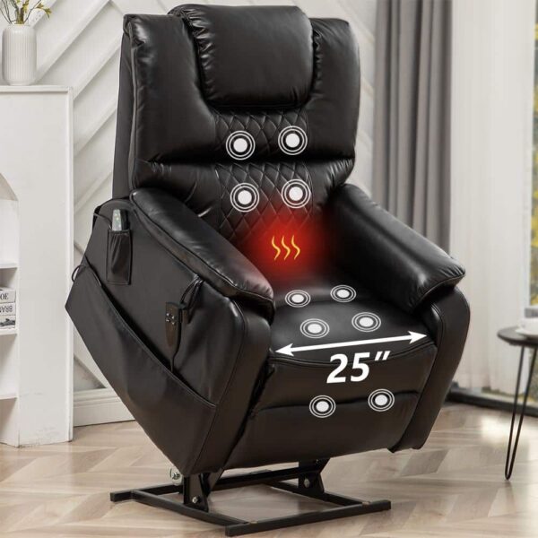 Exclusive Big and Tall Faux Leather Dual Motor Power Lift Recliner Chair with Massage,Heating System -Black