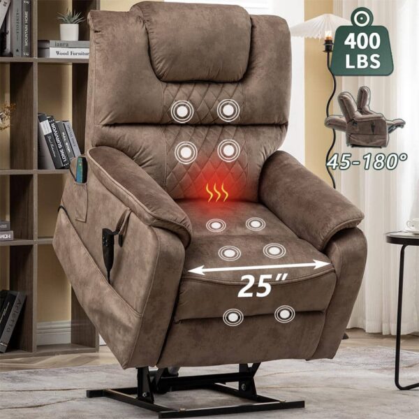 Exclusive Big and Tall Faux Leather Dual Motor Power Lift Recliner Chair with Massage,Heating System -Black - Image 3