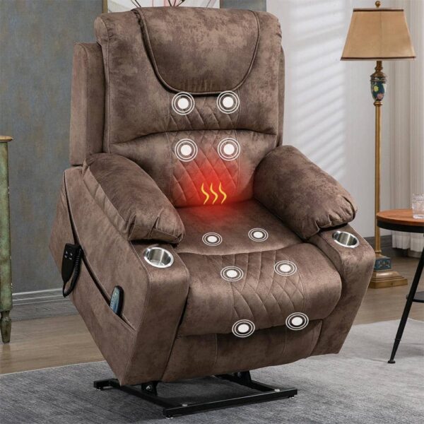 Enhanced Exclusive Oversized Velvet Recliner Chair with Massage, Heating and 2-Cup Holder - Brown (Dual OKIN Motor) - Image 4