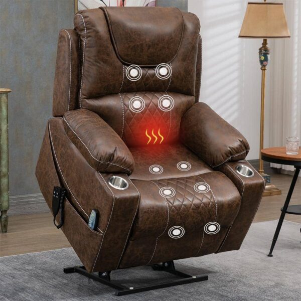 Enhanced Exclusive Oversized Velvet Recliner Chair with Massage, Heating and 2-Cup Holder - Brown (Dual OKIN Motor) - Image 2
