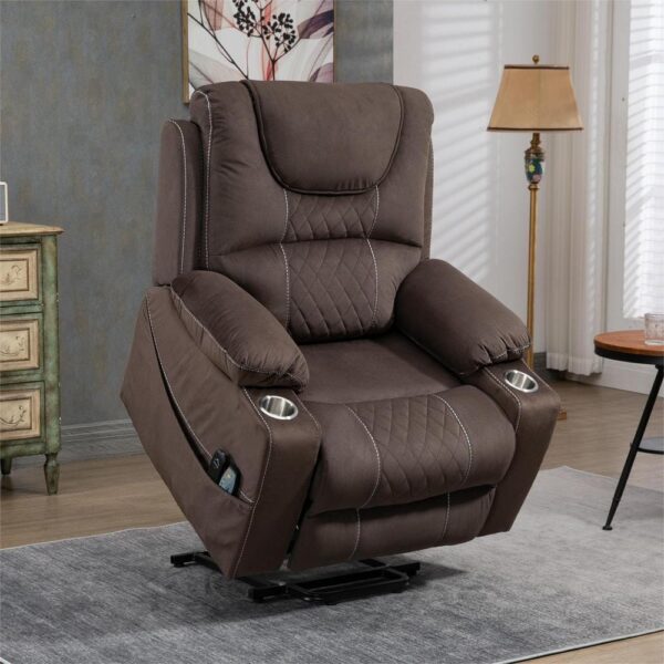 Enhanced Exclusive Oversized Faux Leather Power Lift Recliner Chair with Massage, Heating and 2 Cup Holder - Espresso - Image 2