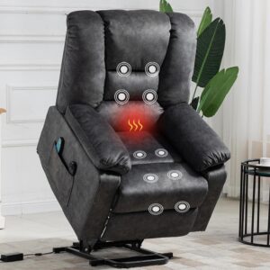 Enhanced Gray Soft and Big Multifunctional Power Lift Recliner Sofa Chair (Up to 330lbs) with Massage,Heating