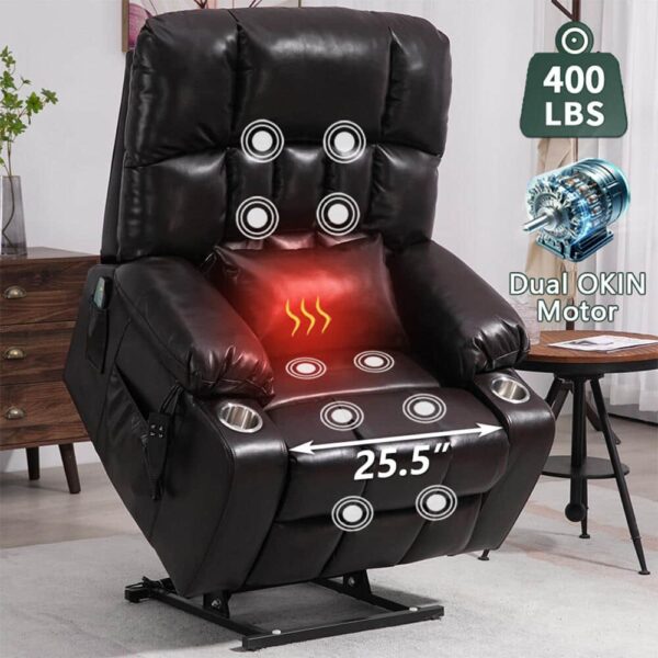 Grey Chenille Recliner Platinum Big and Tall Dual Motor Power Lift Chair with Massage, Heating and 2-Cup Holder - Image 2